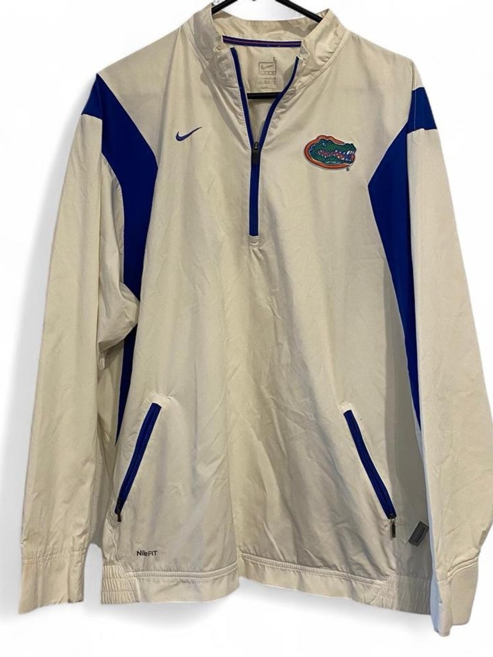 Nike Men's White and Royal Blue Florida Gators Quarter-Zip Windbreaker